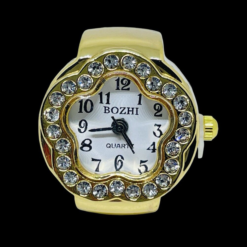 BOZHI Ring Watch Gold Design With Crystals New